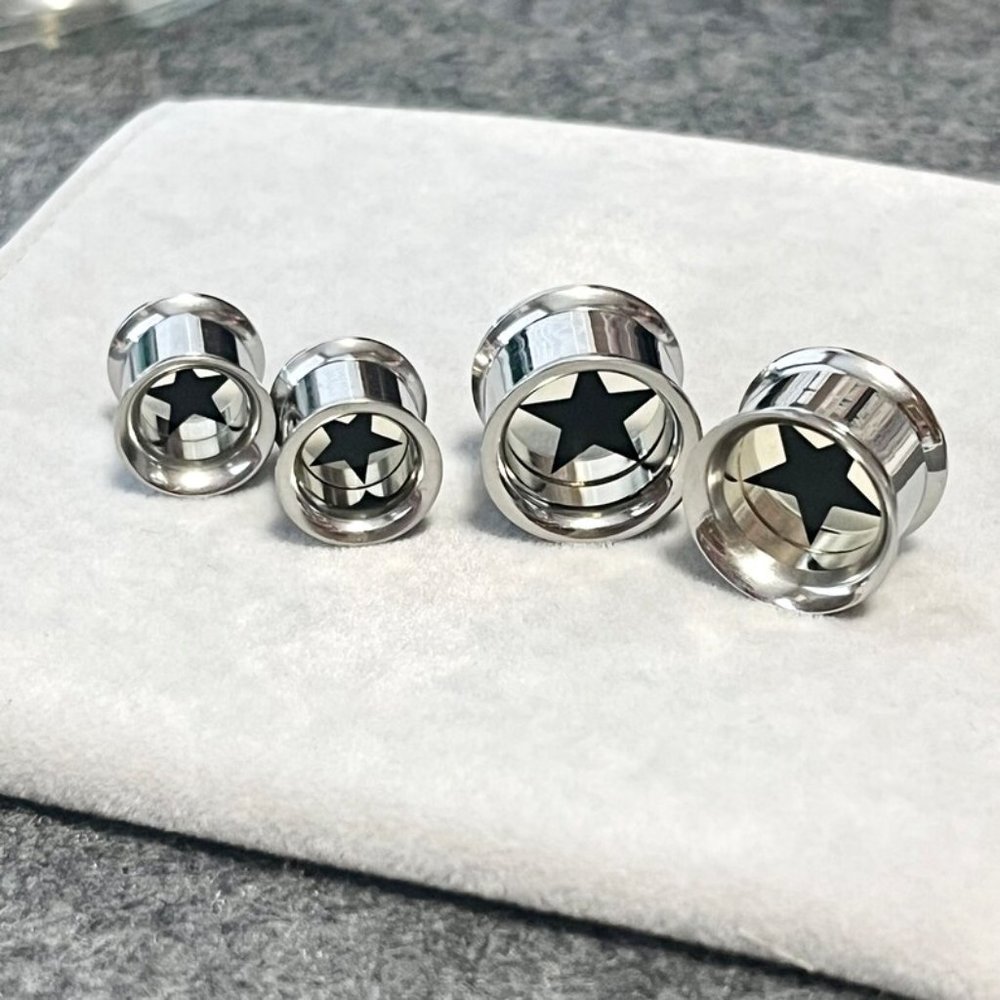 Brand New Stainless steel Star Ear plug, plug earrings 10mm 12mm 14mm 1254